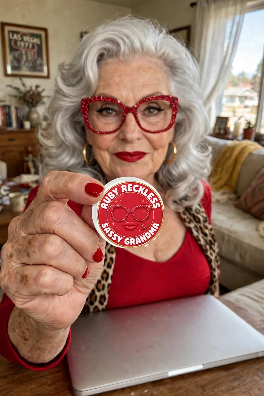 Ruby Reckless round badge sticker design